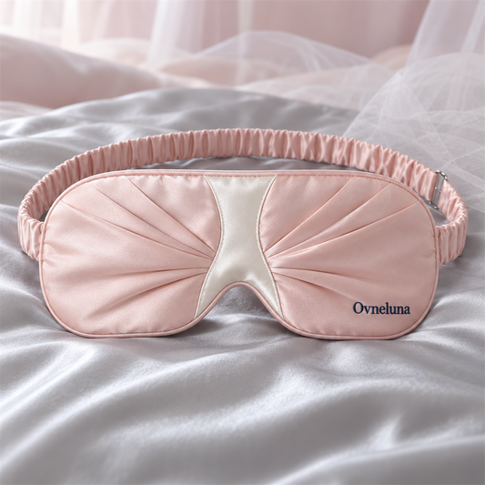 Ovneluna Aurora Fold Sleep Mask worn during a calm night routine